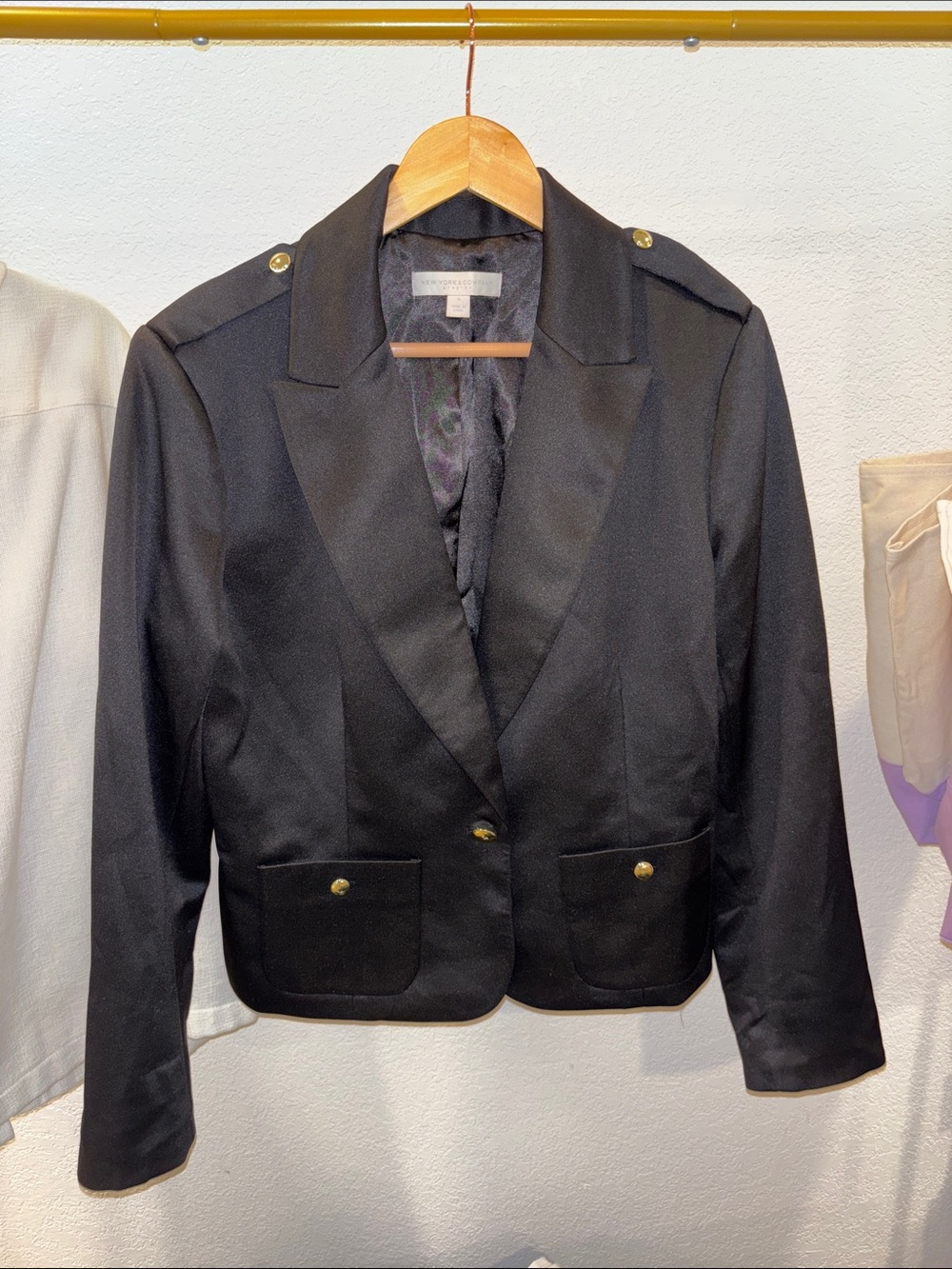 New York & Company Black Military-Inspired Blazer with Gold Buttons